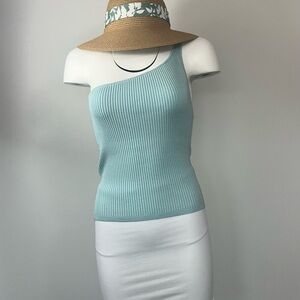 Wayf One-Shoulder Ribbed Tank Top - Light Aqua